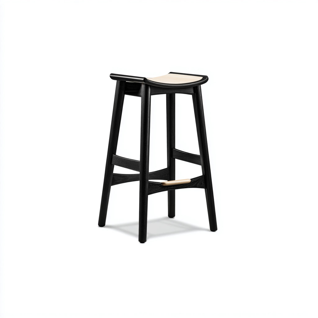 Sgabello da bar in legno massello 38x38x75 cm - colore nero e beige chiaro - design moderno per ristorante