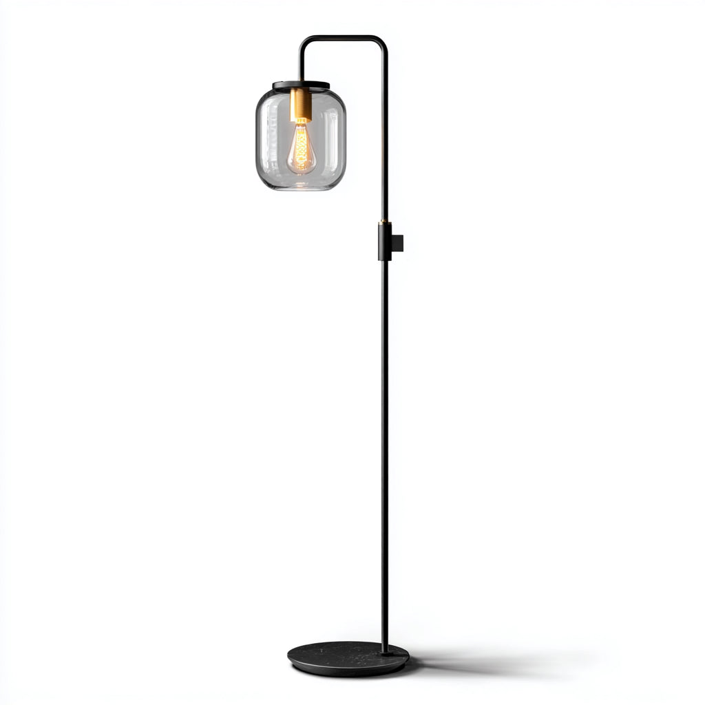 Lampada da terra in metallo e vetro 35x35x160 cm - nero - illuminazione per soggiorno - design moderno