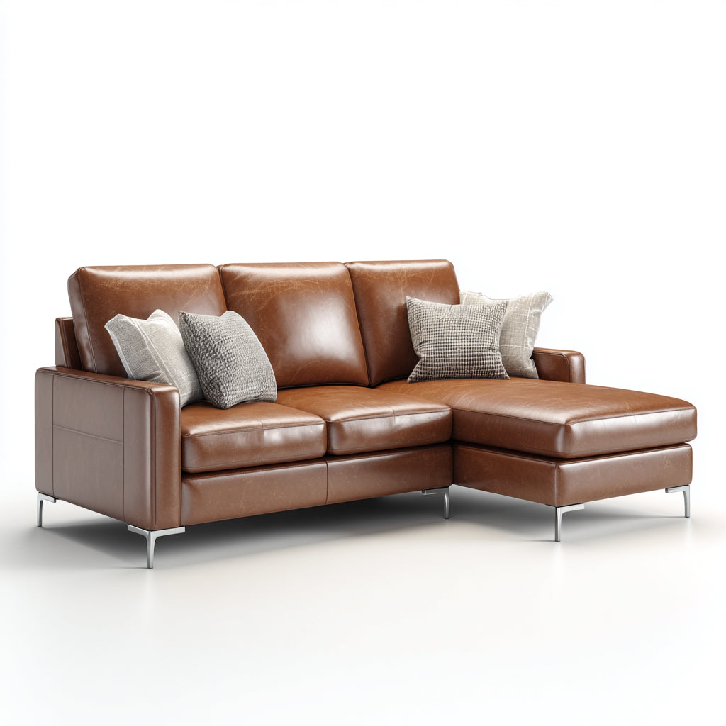 Divano angolare in pelle 260x160x85 cm - Marrone - Stile moderno per soggiorno