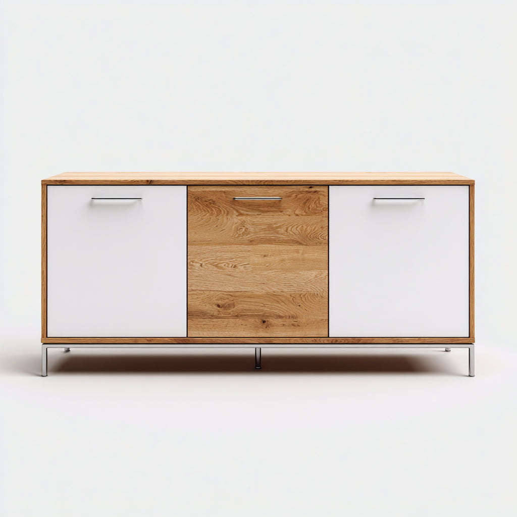 Credenza in legno 180x45x75 cm - bianco - marrone chiaro - design moderno per sala da pranzo