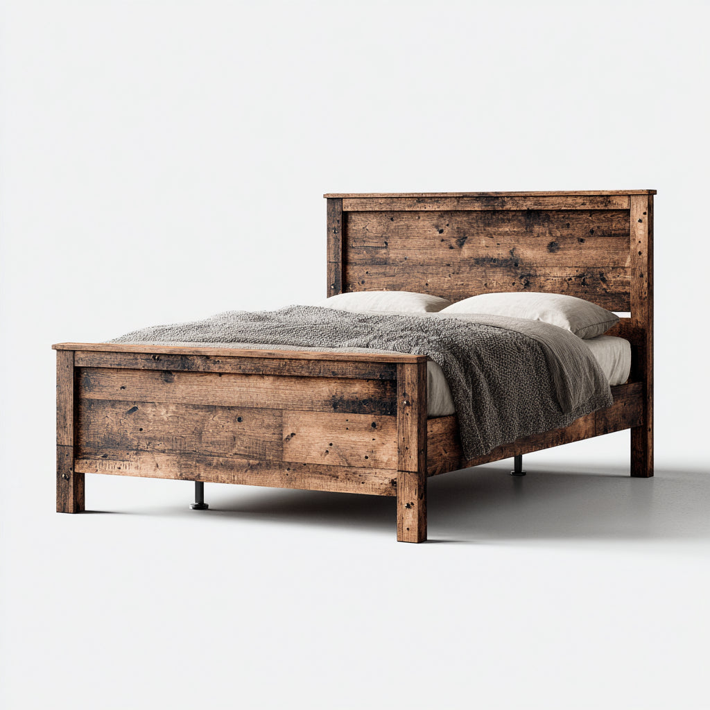 Letto matrimoniale in legno massello 200x180x120 cm - marrone - stile rustico per camera da letto