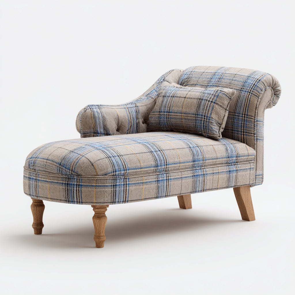 Chaise longue imbottita in tessuto 165x70x82 cm - beige-blu - design classico per soggiorno