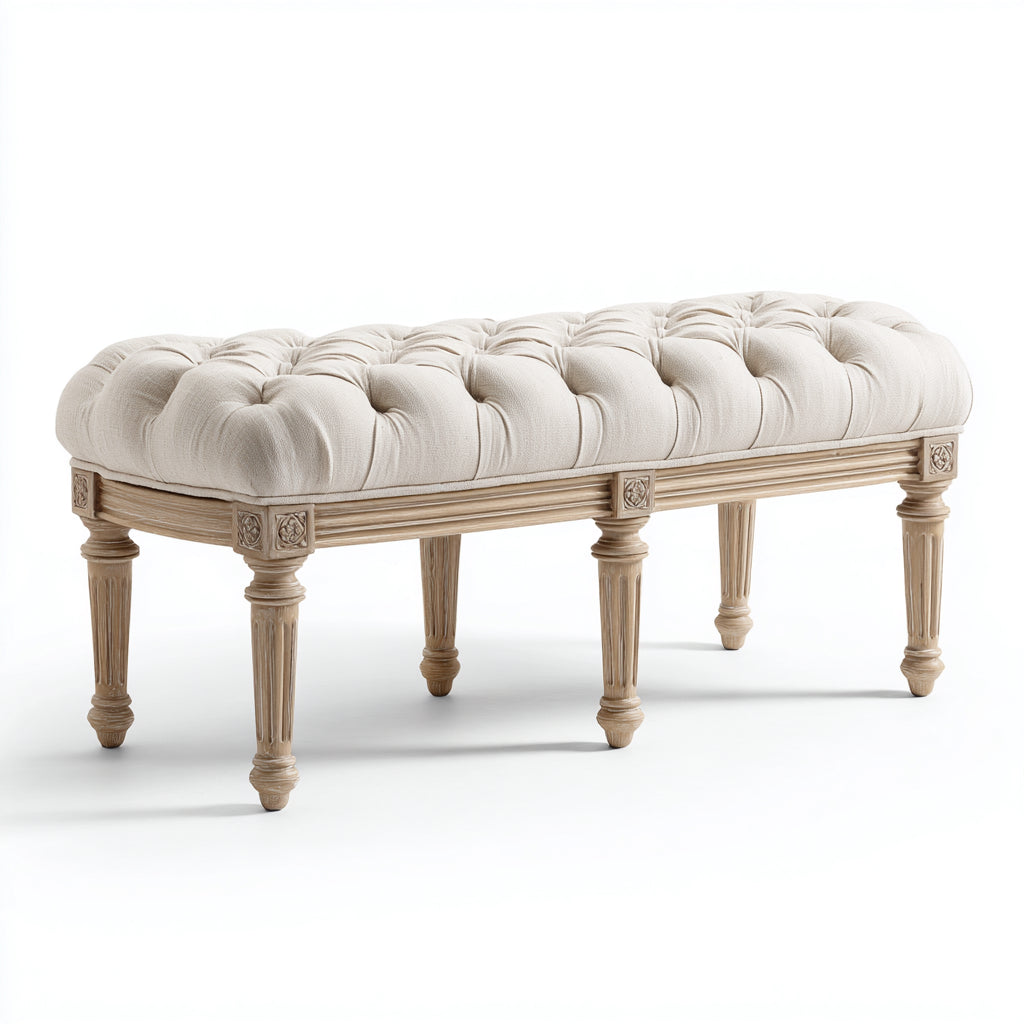 Panca per letto imbottita in tessuto 120x42x48 cm - avorio - stile classico adatta alla camera da letto