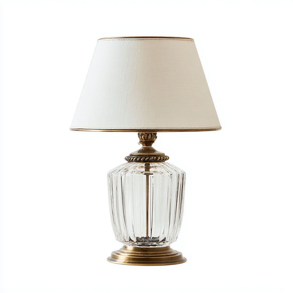 Lampada da tavolo in vetro e metallo 26x26x50 cm - bianco - oro - stile classico per soggiorno e camera da letto
