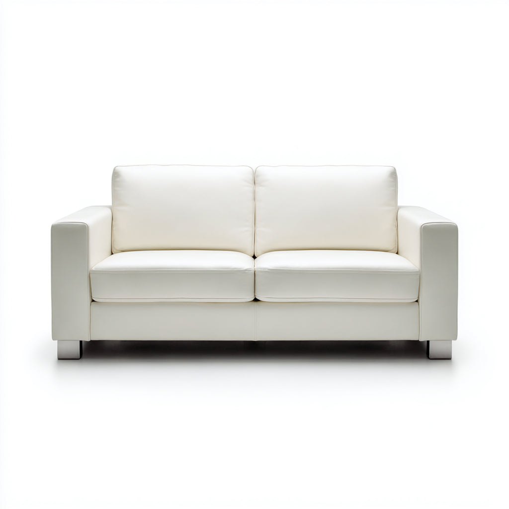 Divano lineare imbottito in pelle 178x90x85 cm - bianco - design essenziale per soggiorno