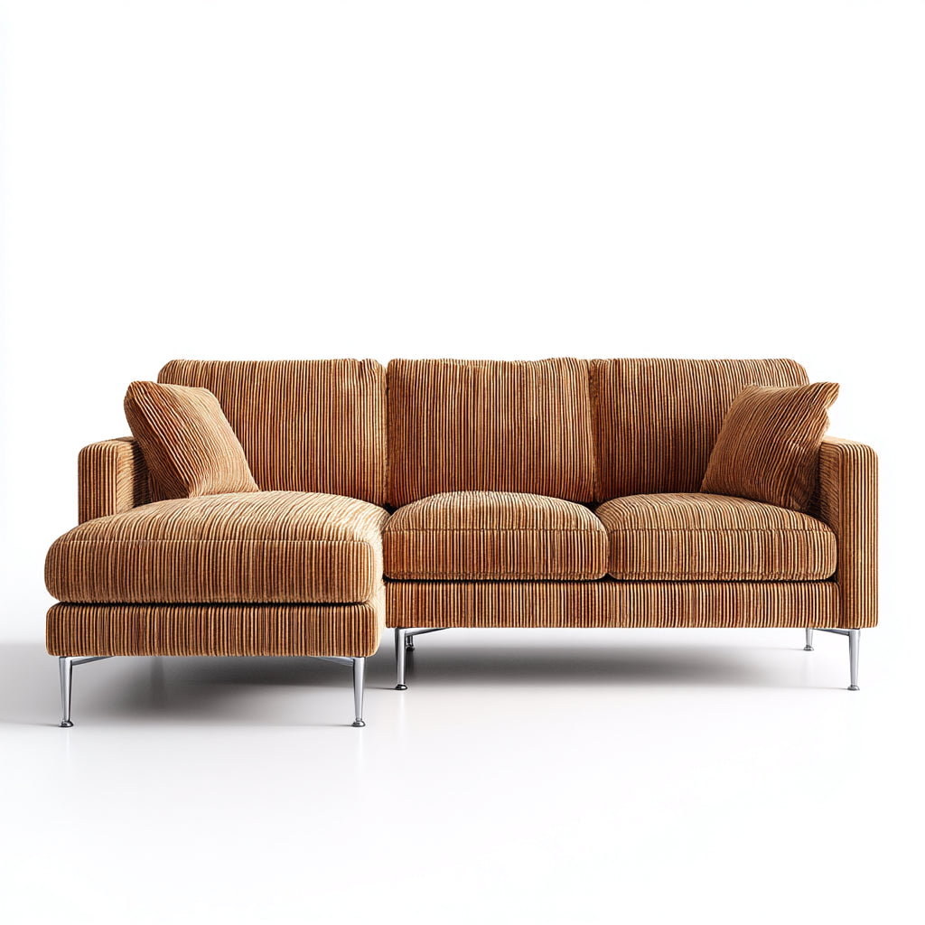 Divano angolare in tessuto a coste 280x160x85 cm - Marrone - Stile moderno per soggiorno