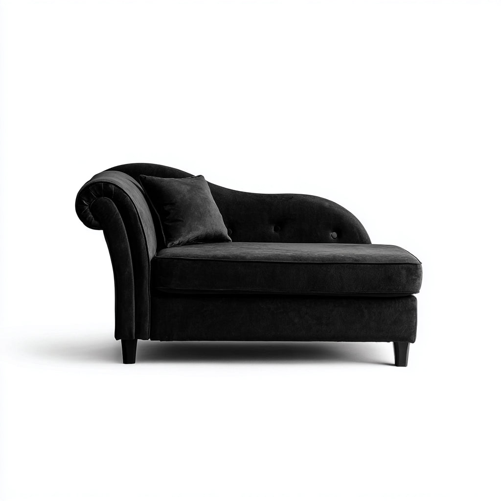 Chaise longue imbottita in velluto 168x74x80 cm - nero - design elegante per soggiorno