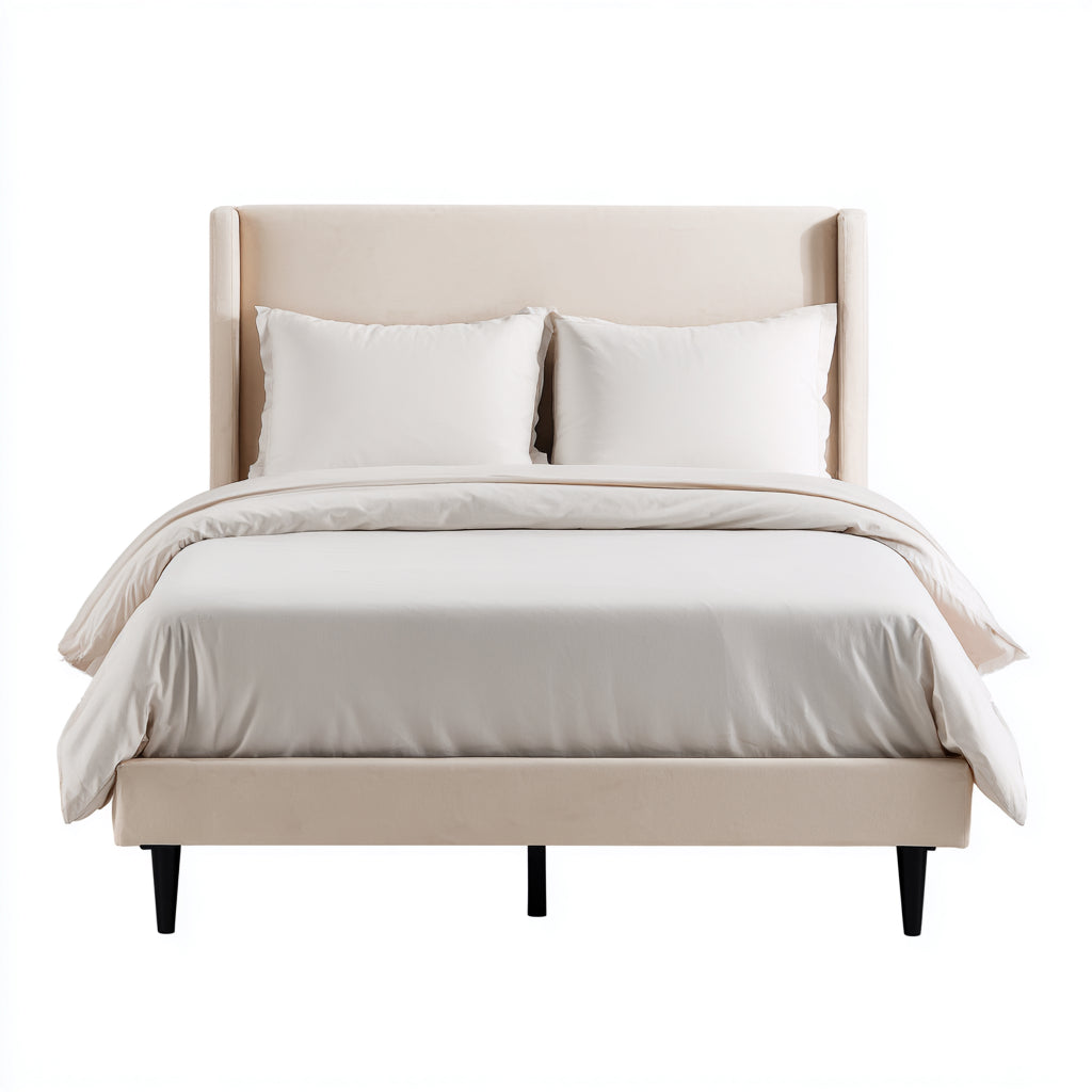 Letto matrimoniale imbottito in tessuto 200x180x112 cm - beige - stile elegante per camera da letto