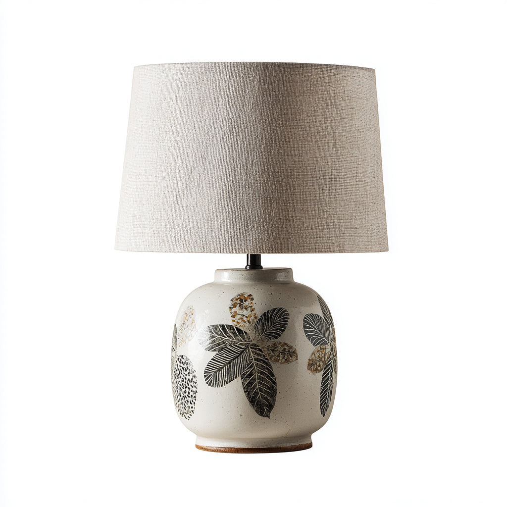 Lampada da tavolo in ceramica e tessuto 26x26x48 cm - beige - nero - stile naturale per soggiorno e camera da letto