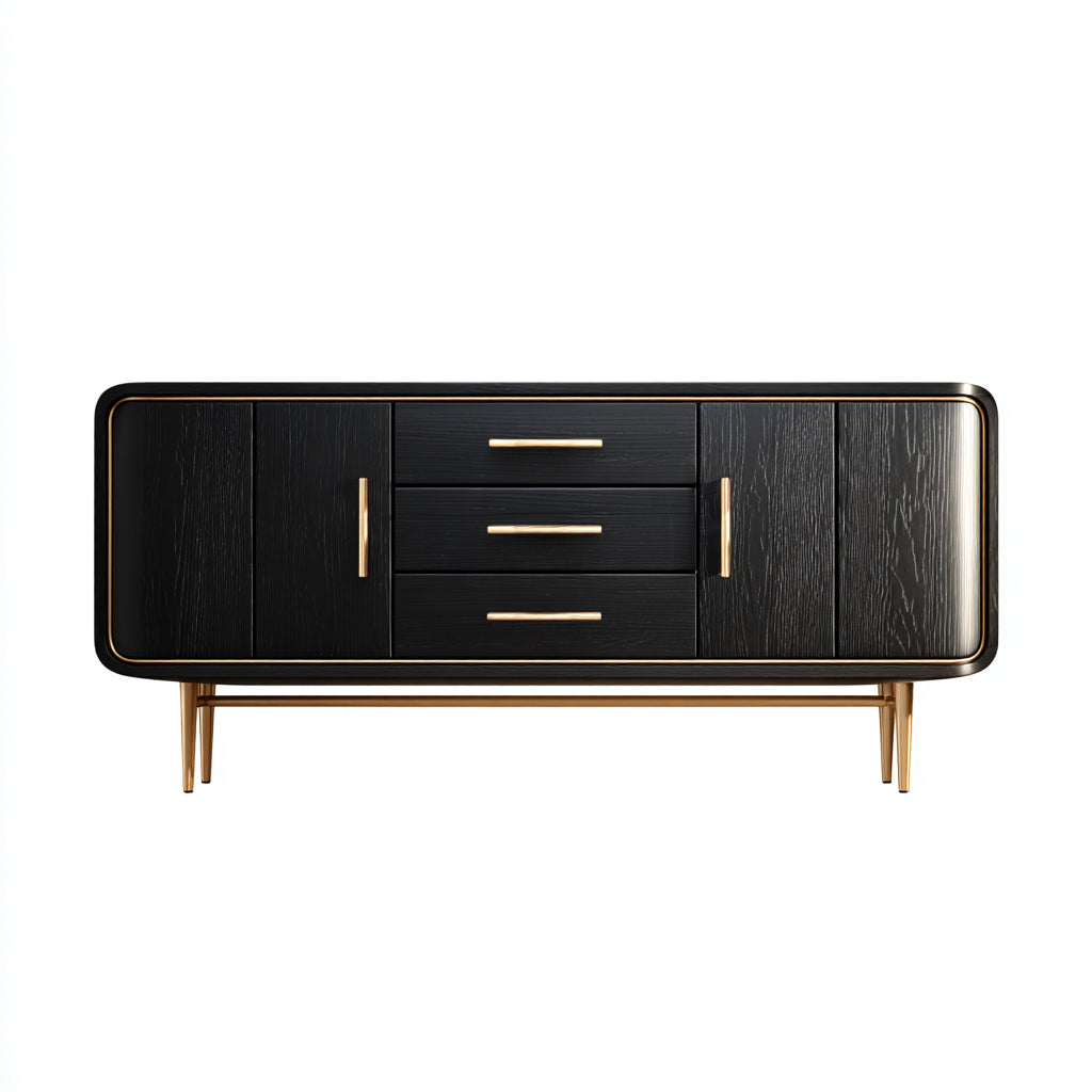 Credenza in legno e metallo 180x45x80 cm - nero - oro - design moderno per sala da pranzo