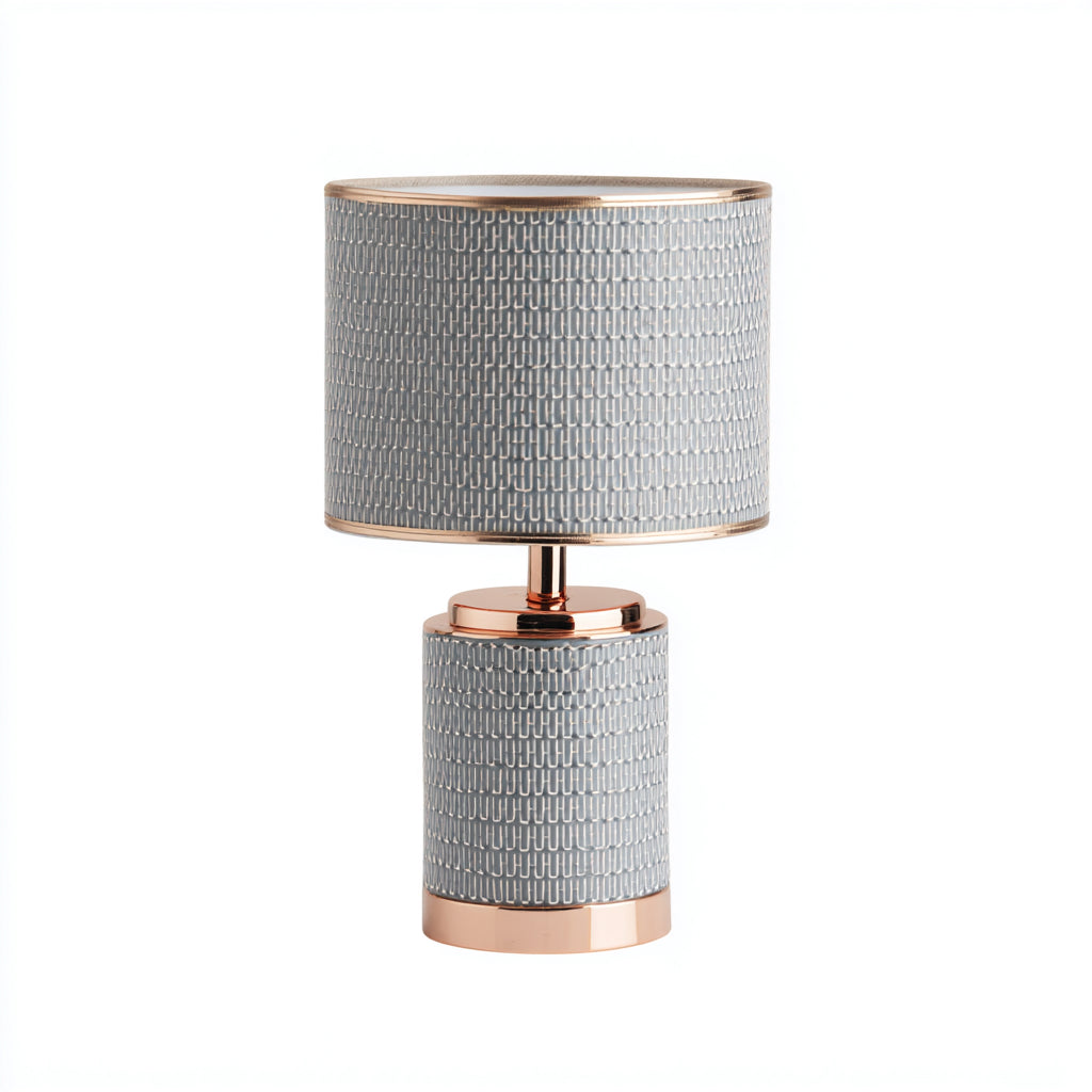 Lampada da tavolo in ceramica e metallo 24x24x42 cm - grigio - oro rosa - design moderno decorativo per soggiorno e camera da letto