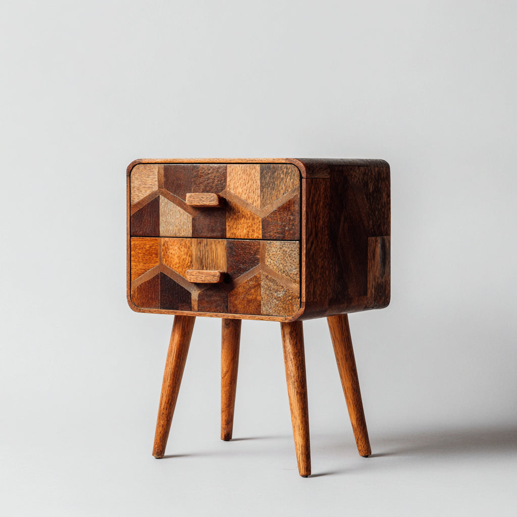 Comodino in legno massello 40x32x55 cm - marrone - stile vintage adatto alla camera da letto con spazio contenitivo