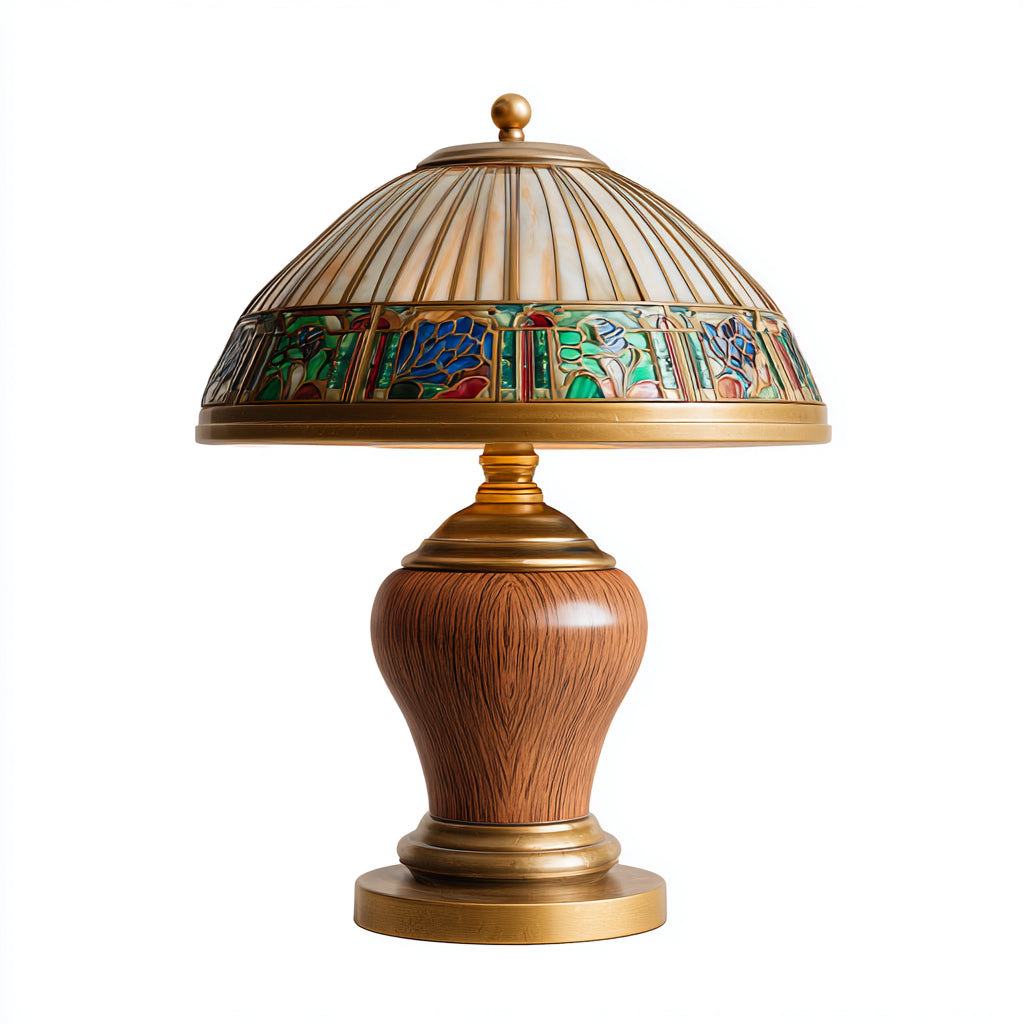 Lampada da tavolo Tiffany in vetro colorato e metallo 30x30x44 cm - marrone - oro - stile classico decorativo per soggiorno e camera da letto