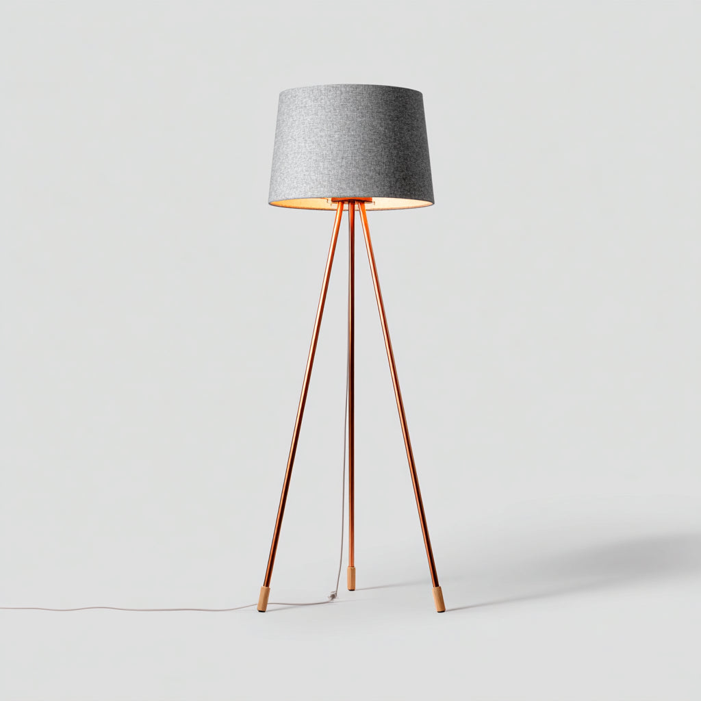 Lampada da terra in metallo e tessuto 45x45x155 cm - rame - grigio - illuminazione per soggiorno - design moderno