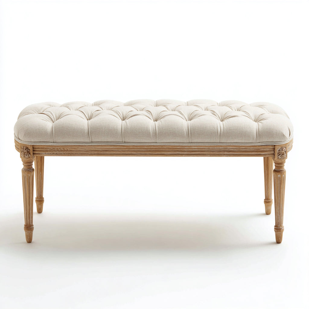 Panca per letto imbottita in tessuto 120x42x48 cm - beige chiaro - stile classico adatta alla camera da letto