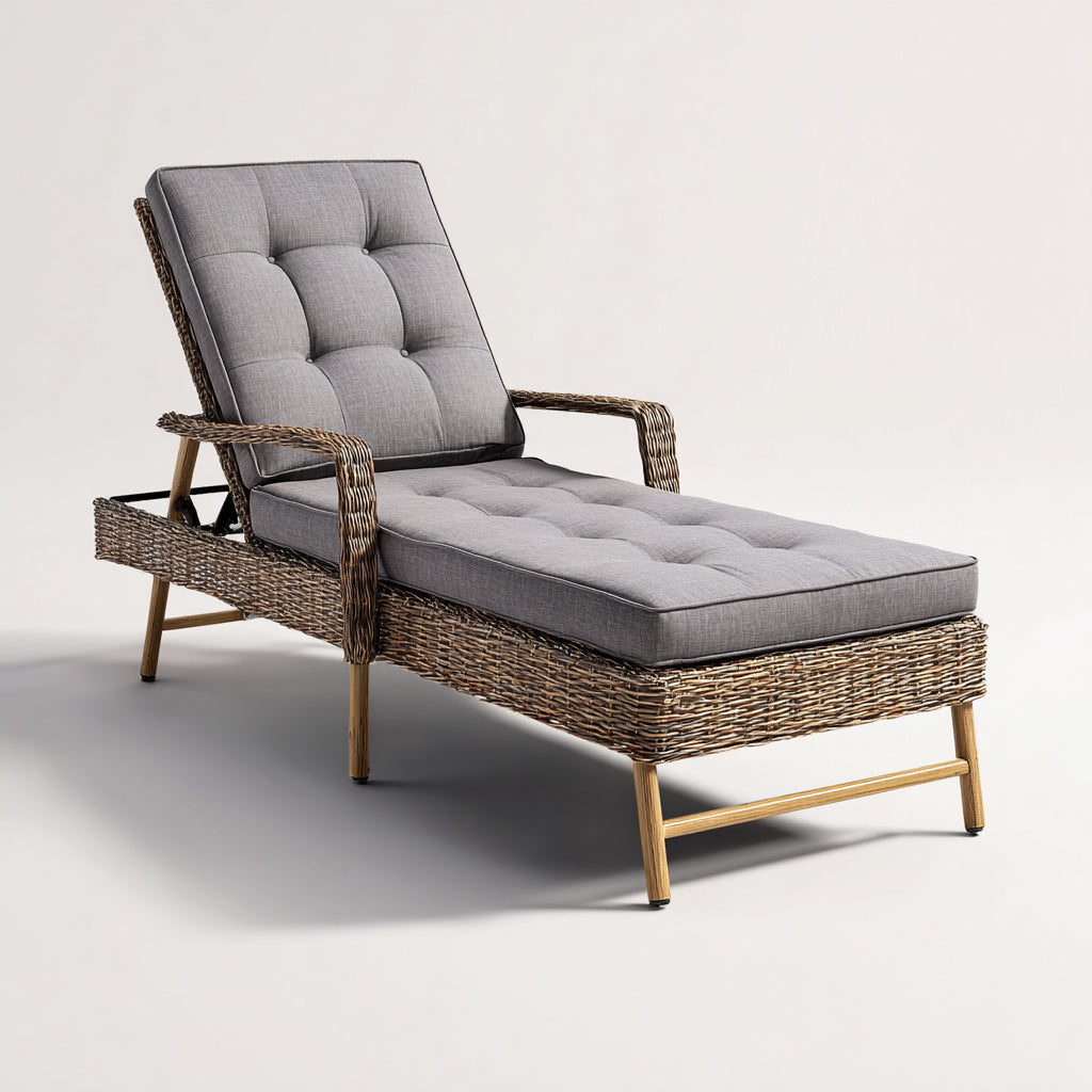 Lettino da sole in rattan con struttura intrecciata e schienale regolabile 200x65x85 cm - grigio - stile moderno per esterni