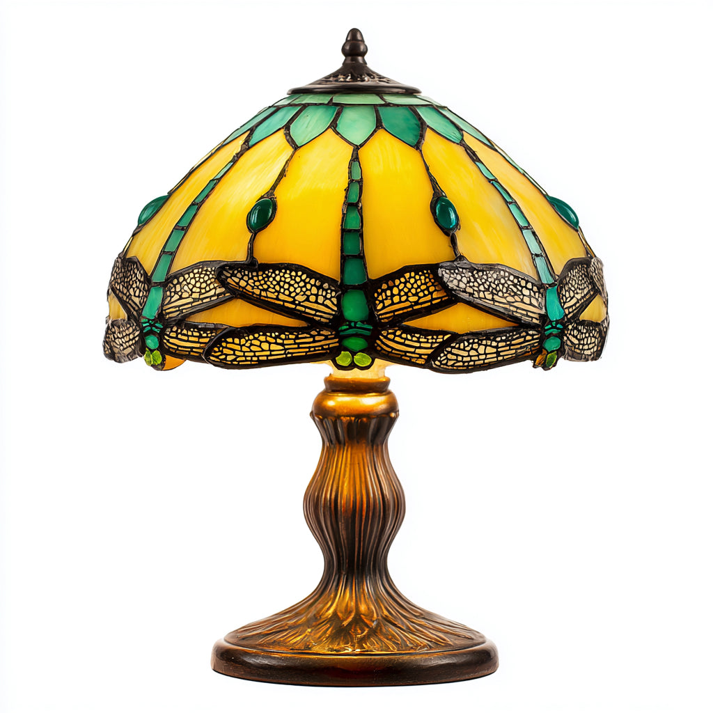 Lampada da tavolo Tiffany in vetro colorato e metallo 30x30x44 cm - giallo - verde - stile classico decorativo per soggiorno e camera da letto