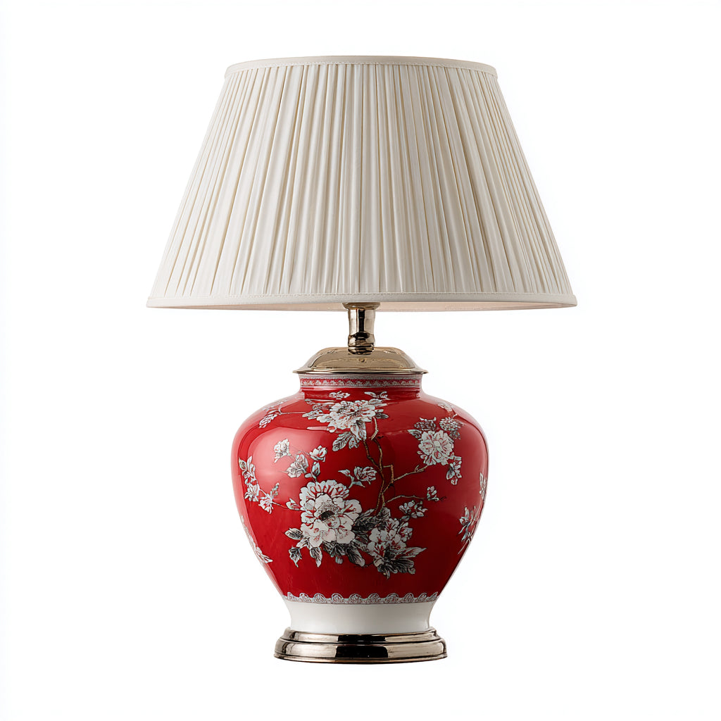 Lampada da tavolo in ceramica e tessuto 30x30x55 cm - rosso - bianco - stile classico per soggiorno e camera da letto