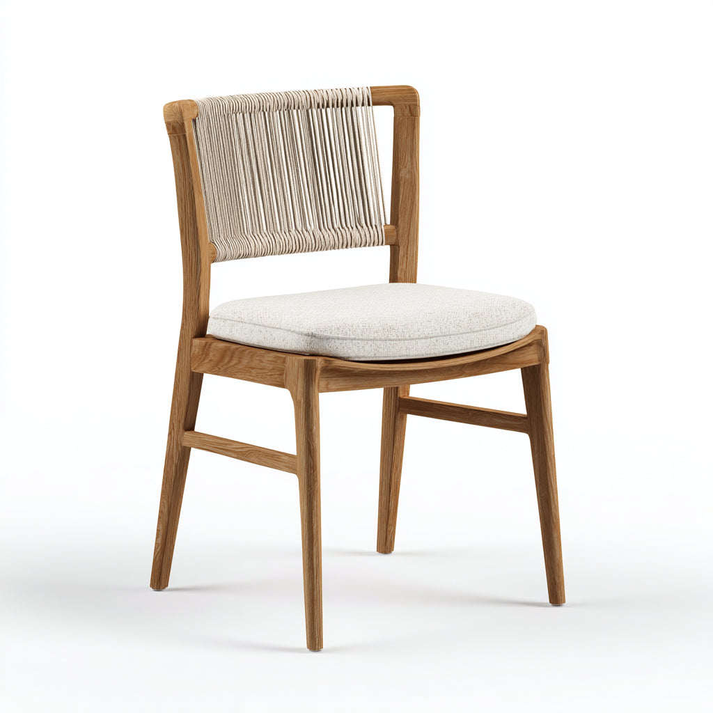 Sedia da pranzo da esterno legno e corda intrecciata con seduta imbottita 55x58x80 cm - marrone chiaro - stile moderno per esterni