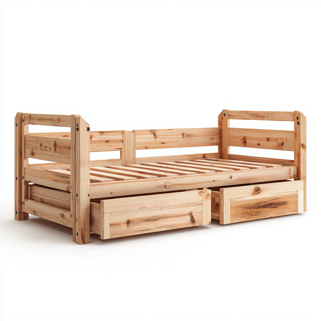 Divano letto in legno massello con cassetti 200x90x85 cm - marrone chiaro - design naturale per camera da letto
