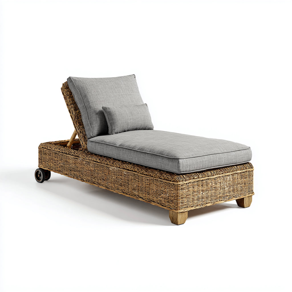 Lettino da sole rattan con struttura intrecciata e seduta imbottita 200x70x75 cm - grigio - stile moderno per esterni