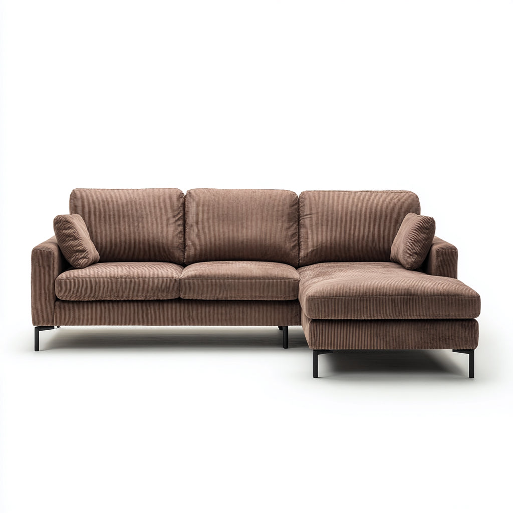 Divano angolare in tessuto a coste 285x165x82 cm - Marrone - Stile moderno per soggiorno
