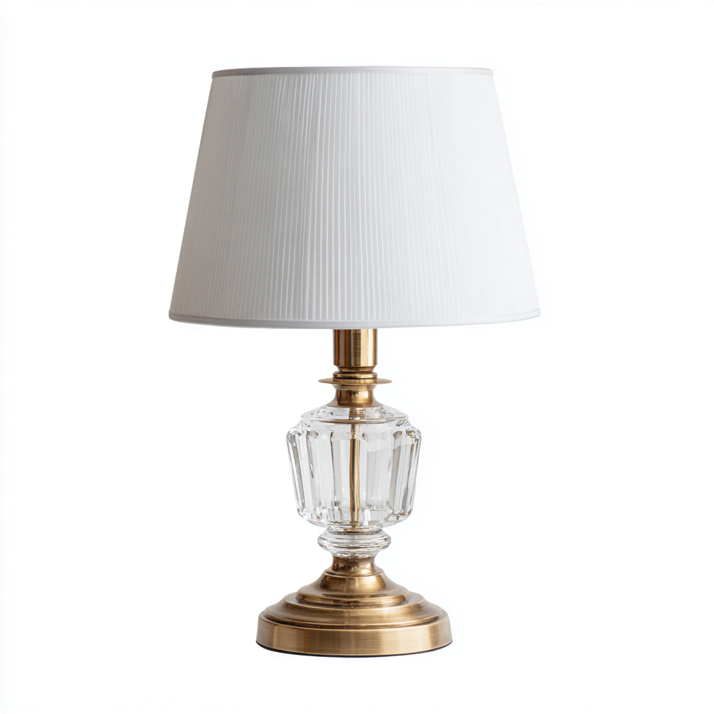 Lampada da tavolo in cristallo e metallo 24x24x50 cm - bianco - oro - stile classico per soggiorno e camera da letto
