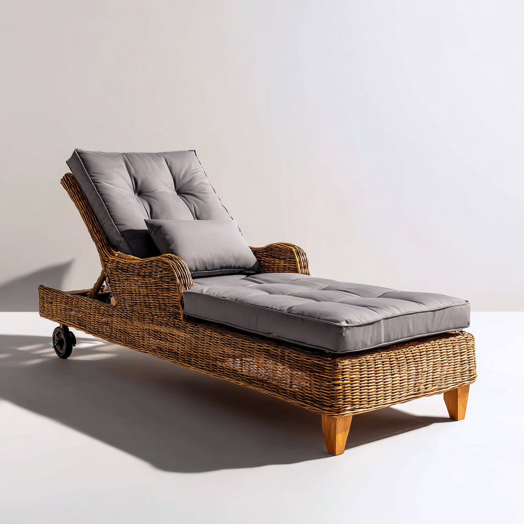 Lettino da sole in rattan intrecciato con schienale regolabile 200x70x88 cm - grigio - stile moderno per esterni
