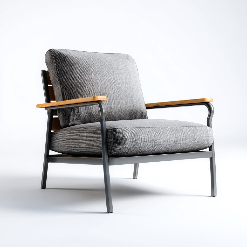Poltrona da giardino metallo e legno con seduta rivestita 78x75x80 cm - grigio - stile moderno per esterni