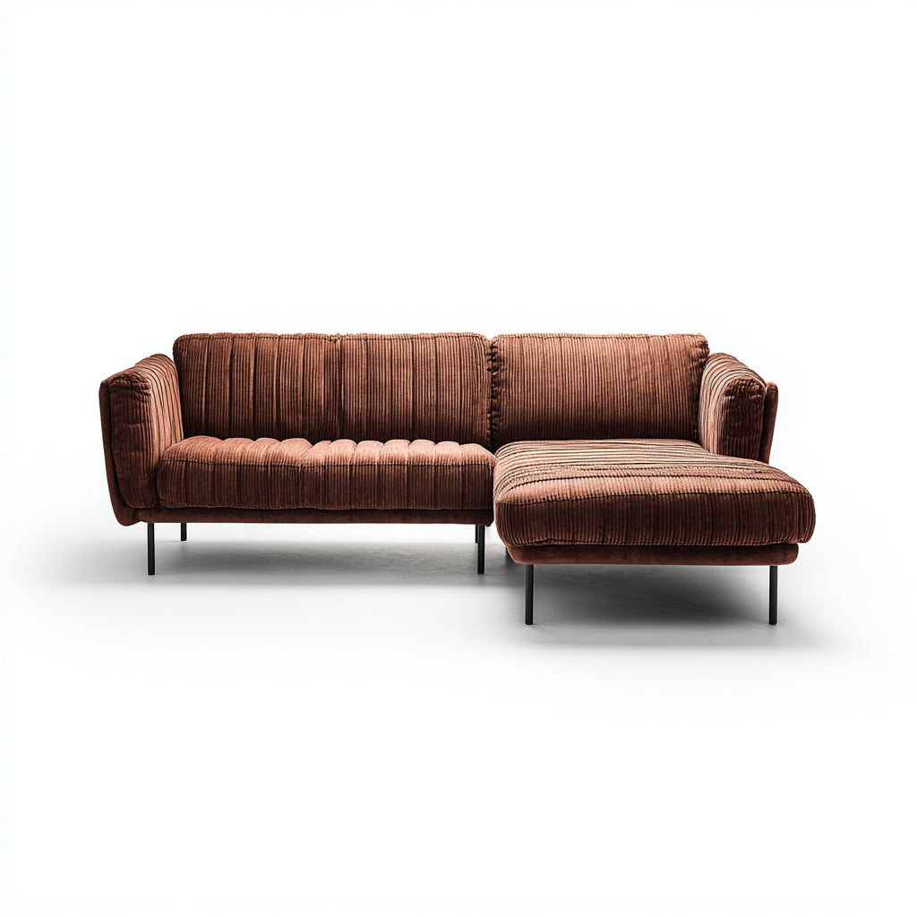 Divano angolare in tessuto a coste 280x160x80 cm - Marrone - Stile moderno per soggiorno