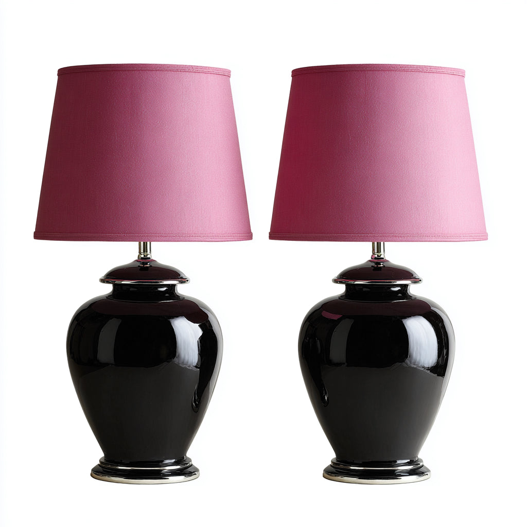 Lampade da tavolo in ceramica e tessuto 28x28x48 cm - nero - rosa - stile classico decorativo per soggiorno e camera da letto