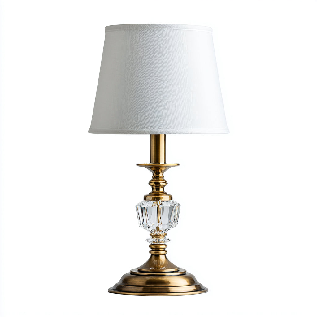 Lampada da tavolo in cristallo e metallo 24x24x50 cm - bianco - oro - stile classico per soggiorno e camera da letto