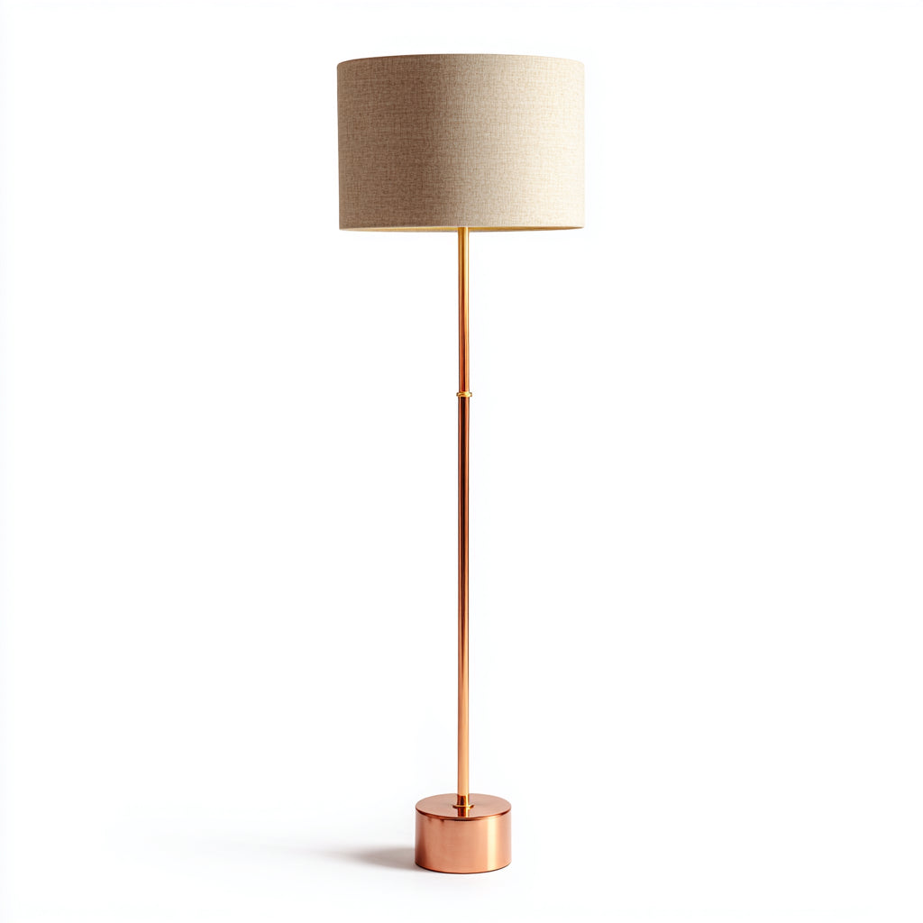 Lampada da terra in metallo e tessuto 35x35x160 cm - rame - beige - illuminazione per soggiorno - design moderno