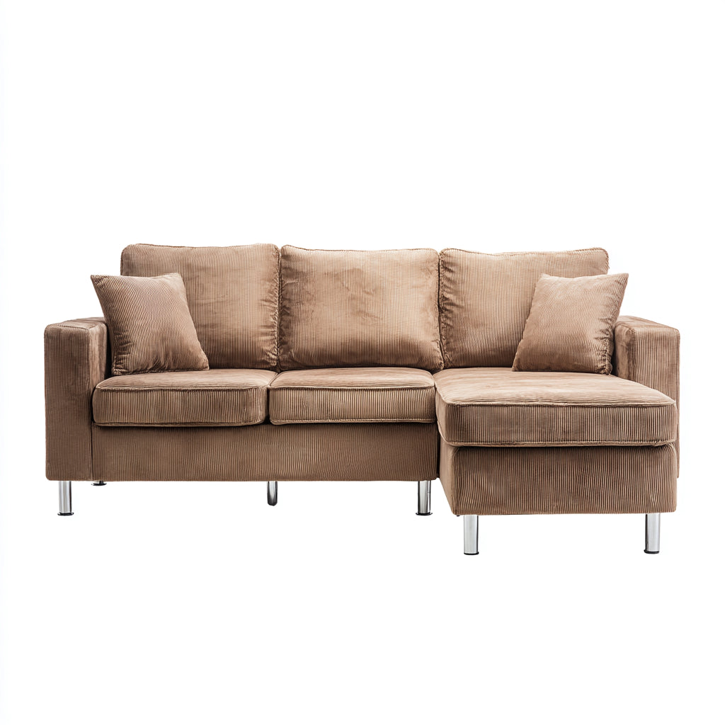 Divano angolare in tessuto a coste 275x160x82 cm - Marrone - Design moderno per soggiorno