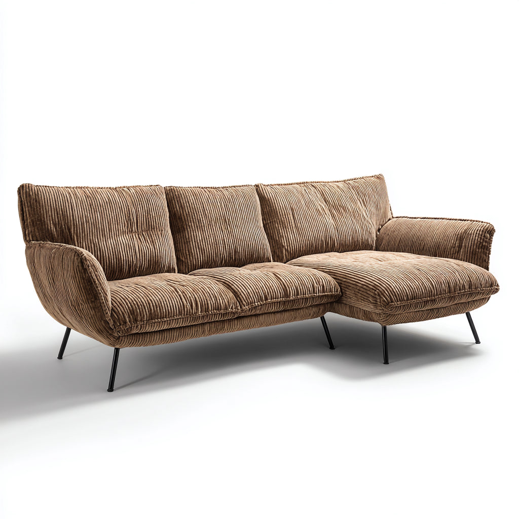 Divano angolare in tessuto a coste 285x165x82 cm - Marrone - Stile moderno per soggiorno