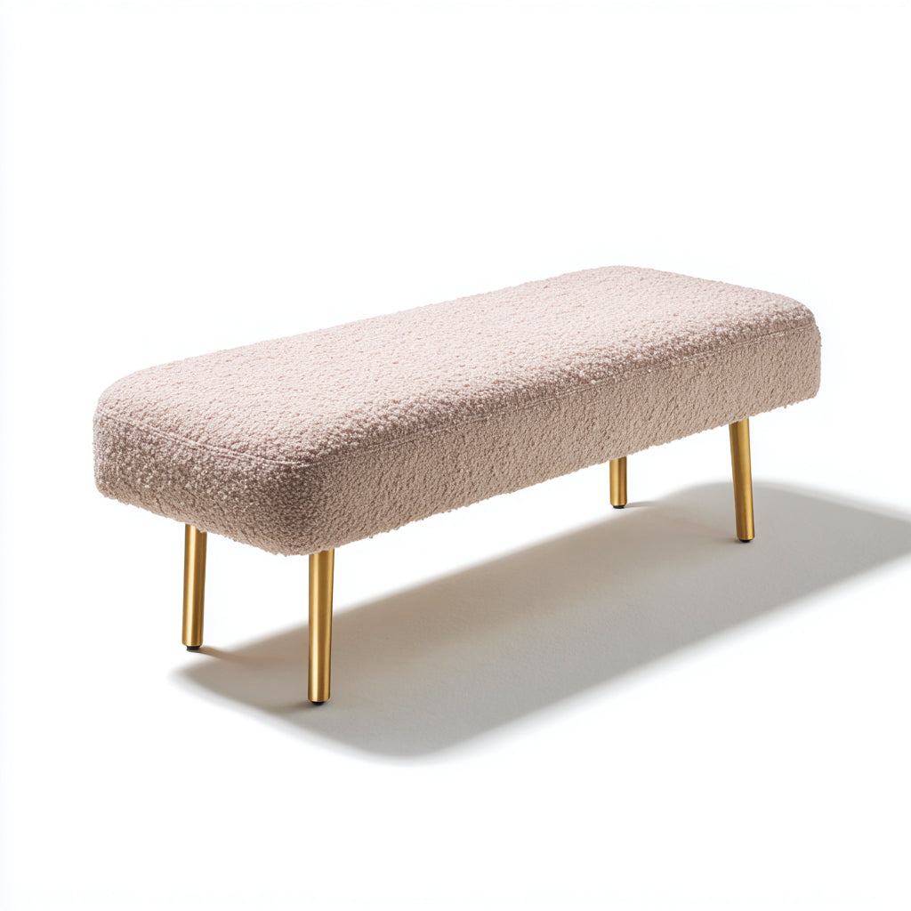 Panca per letto imbottita in tessuto bouclé 120x40x45 cm - beige chiaro - stile moderno adatta alla camera da letto