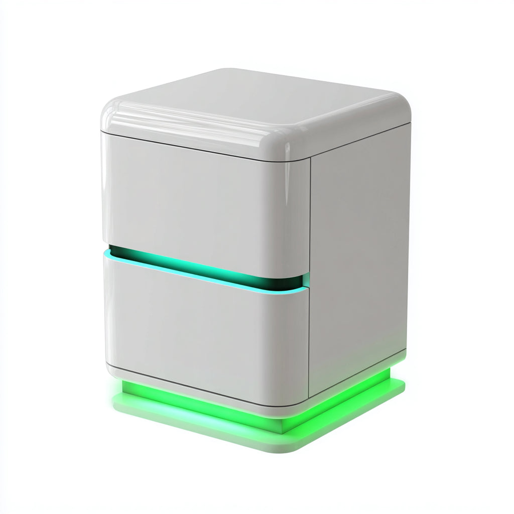 Comodino per camera da letto in legno con 2 cassetti 45x35x50 cm - bianco - stile moderno con illuminazione LED