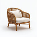 Poltrona da giardino rattan intrecciato e legno con seduta imbottita 72x70x78 cm - beige - stile moderno per esterni