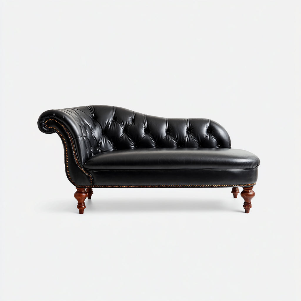 Chaise longue imbottita in pelle 170x72x78 cm - nero - design classico per soggiorno