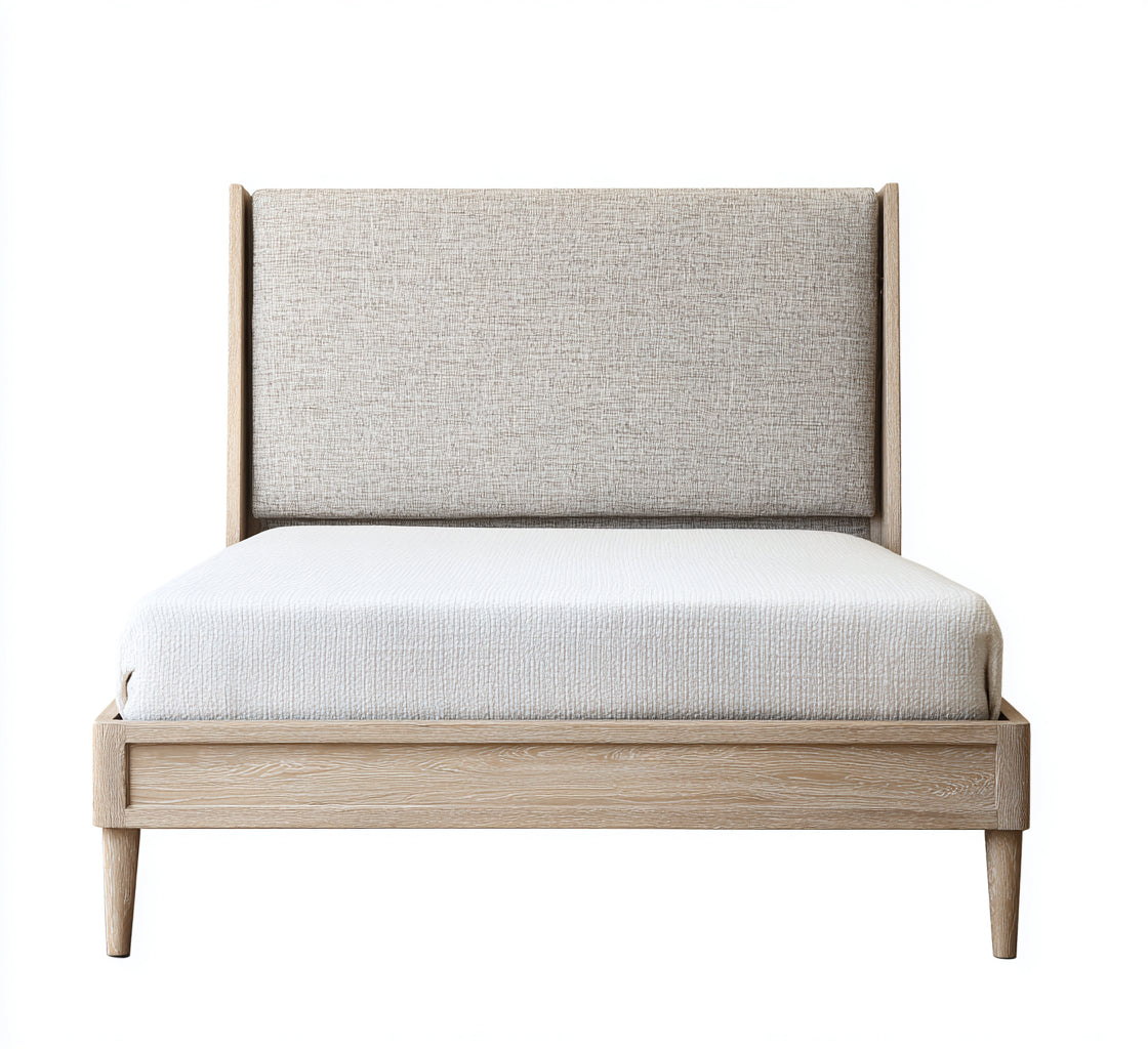 Letto matrimoniale in legno e tessuto 200x180x105 cm - naturale - beige - stile contemporaneo per camera da letto