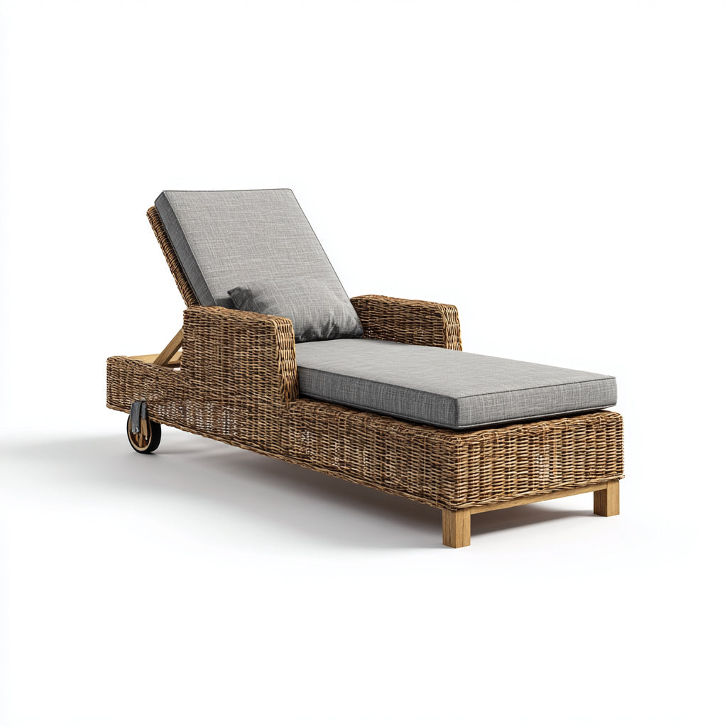 Lettino da sole adatto per esterno in rattan sintetico 200x70x75 cm - grigio - design moderno con schienale regolabile