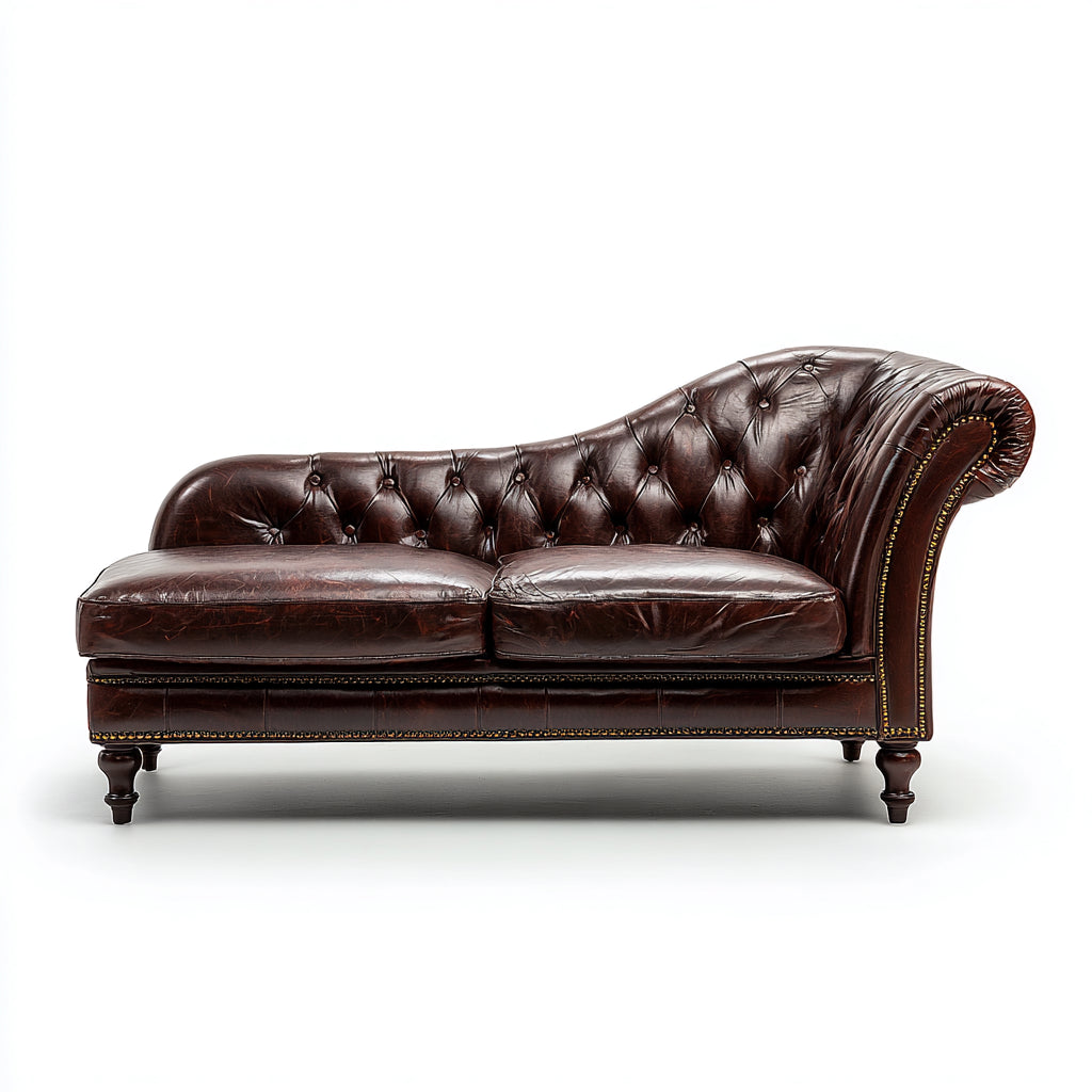 Chaise longue in vera pelle imbottita 168x72x82 cm - marrone - stile classico per soggiorno