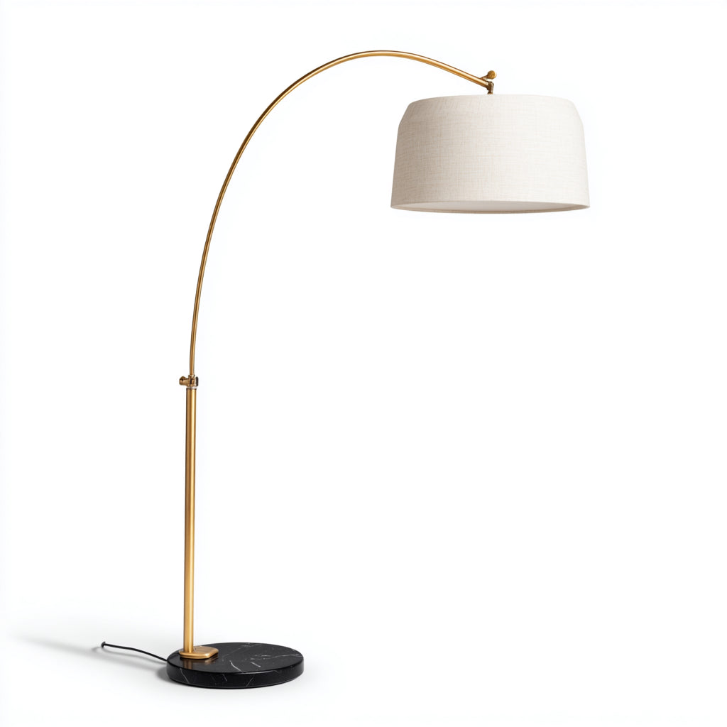 Lampada da terra ad arco in metallo e tessuto 30x30x165 cm - oro - bianco - illuminazione per soggiorno - design elegante