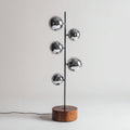 Lampada da terra in metallo vetro e legno 35x35x160 cm - argento - marrone - illuminazione per soggiorno - design moderno