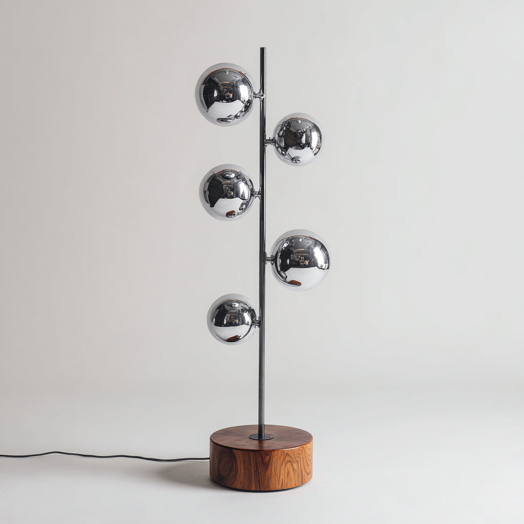 Lampada da terra in metallo vetro e legno 35x35x160 cm - argento - marrone - illuminazione per soggiorno - design moderno