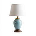 Lampada da tavolo in ceramica e tessuto 28x28x52 cm - azzurro - bianco - oro - stile classico per soggiorno e camera da letto