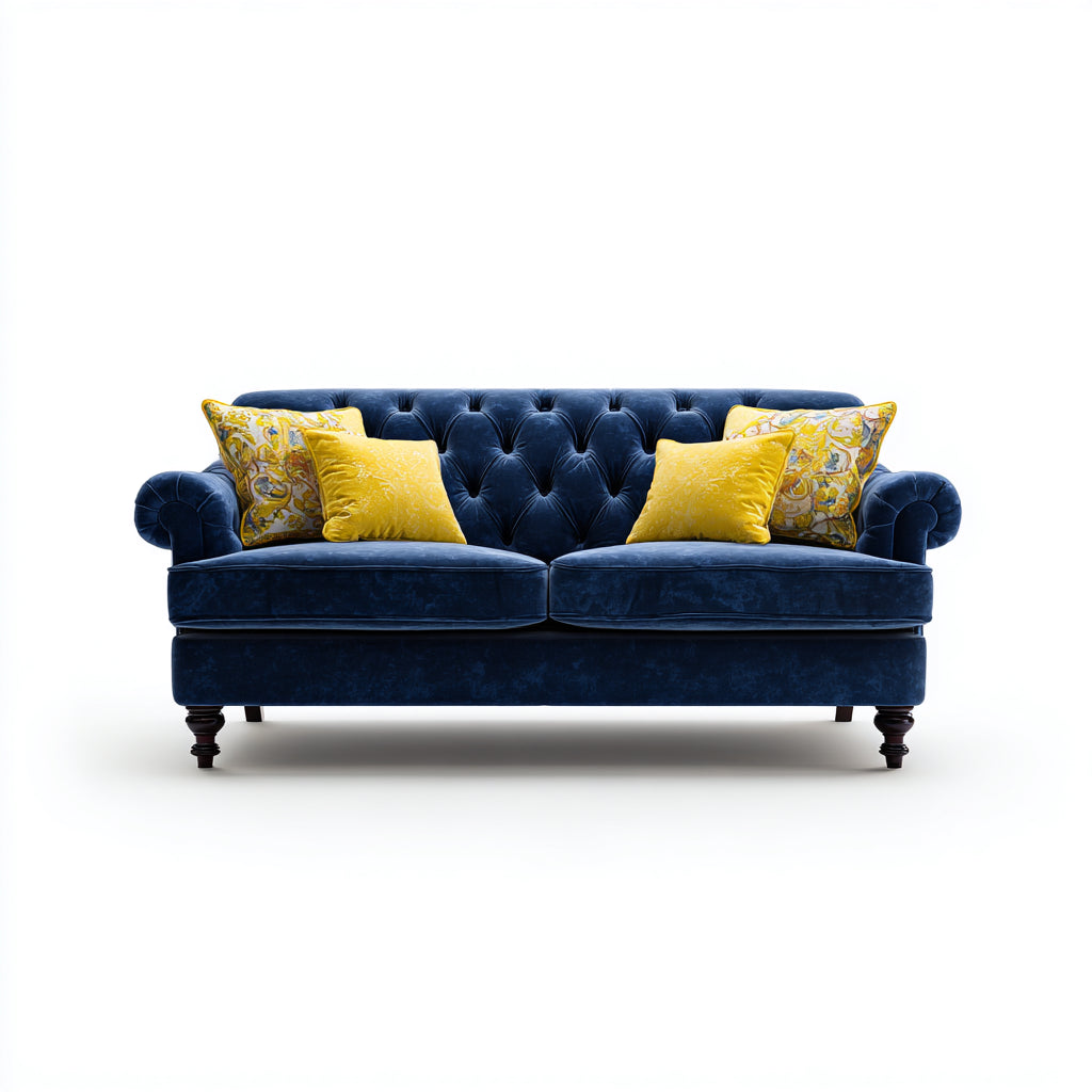 Divano lineare imbottito in tessuto velluto 190x90x85 cm - blu - design classico per soggiorno