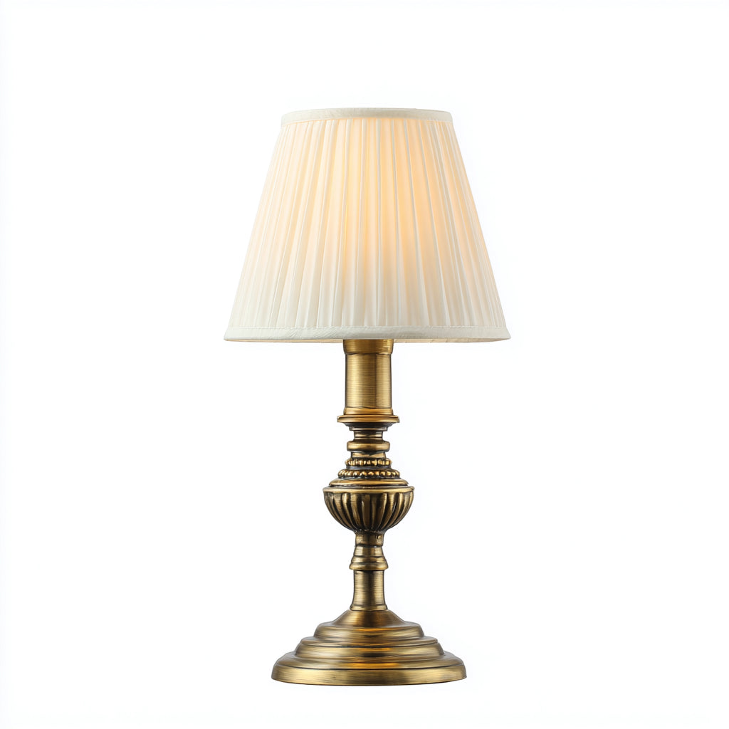 Lampada da tavolo in metallo e tessuto 22x22x48 cm - ottone - bianco - stile classico per soggiorno e camera da letto