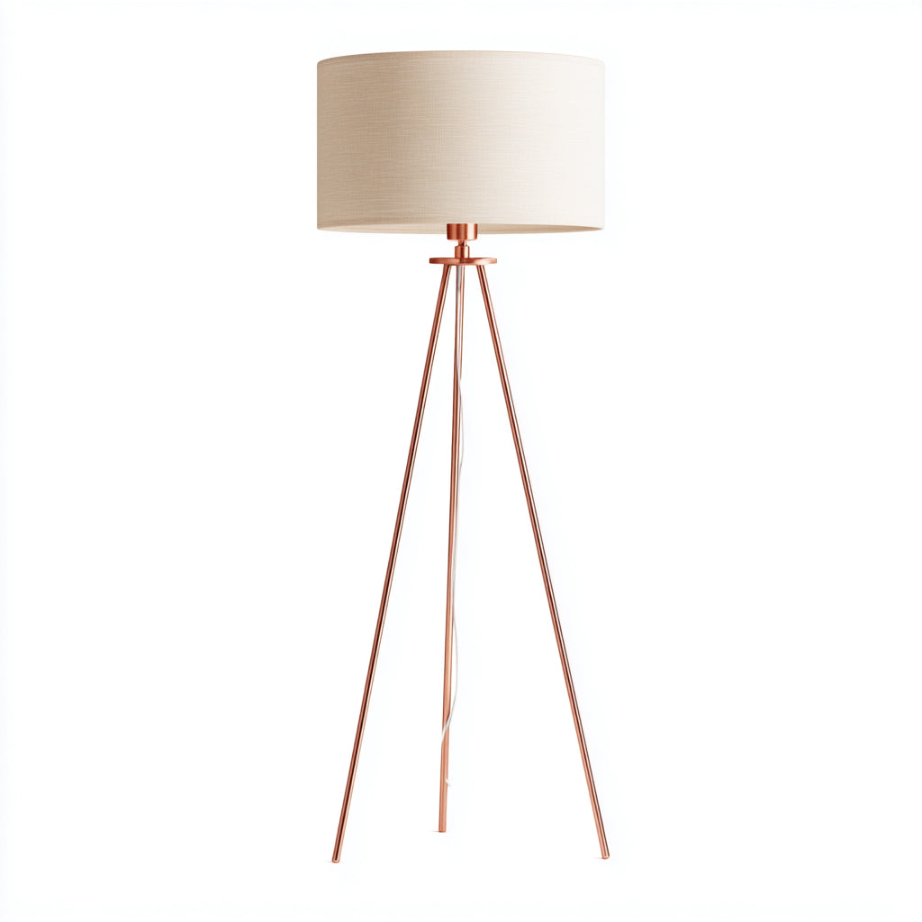 Lampada da terra in metallo e tessuto 45x45x155 cm - rame rosato - beige - illuminazione per soggiorno - design moderno