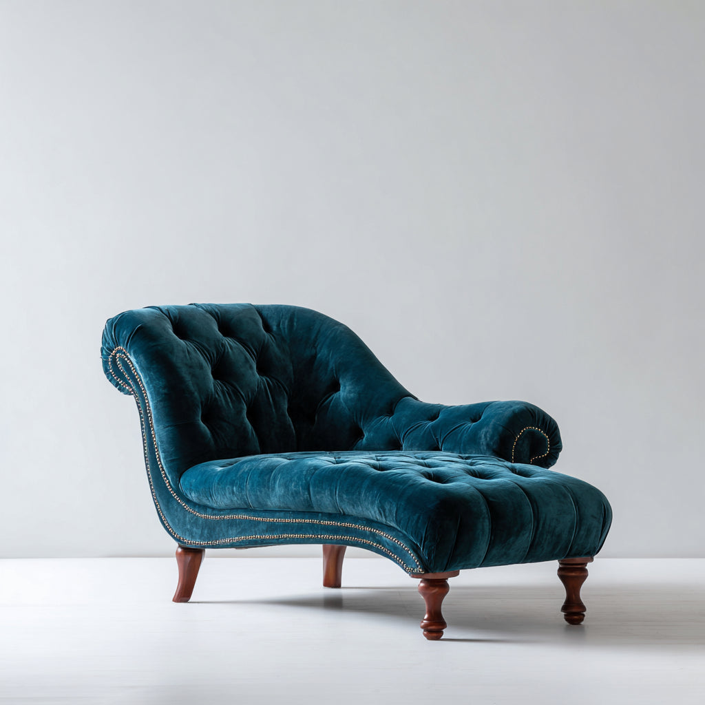 Chaise longue imbottita in velluto 168x75x80 cm - blu - stile classico per soggiorno